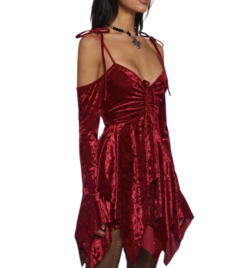 Current Mood Dolls Kill Fairies Velvet Dress in Red Size Small New